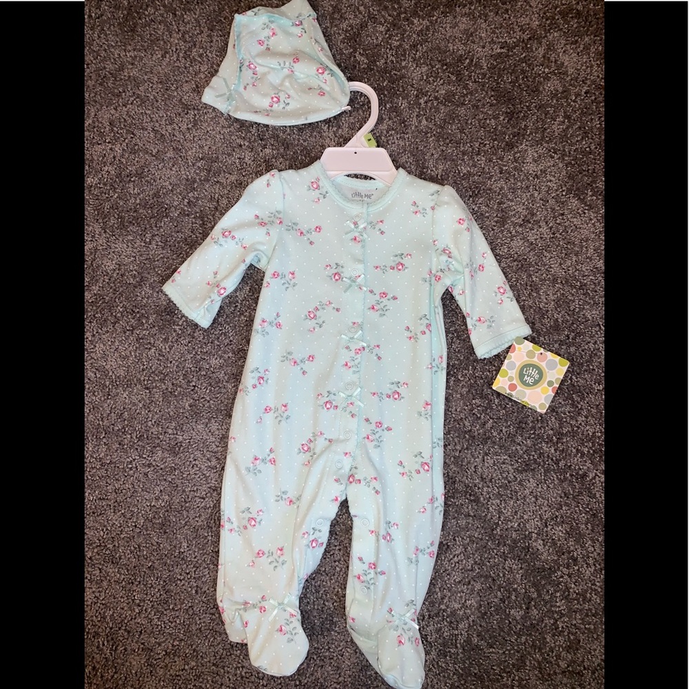 NWT little me one piece outfit with hat 3 months